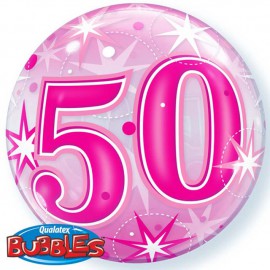 Globos 22" Bubbles 50 Cumple Rosa Starbust