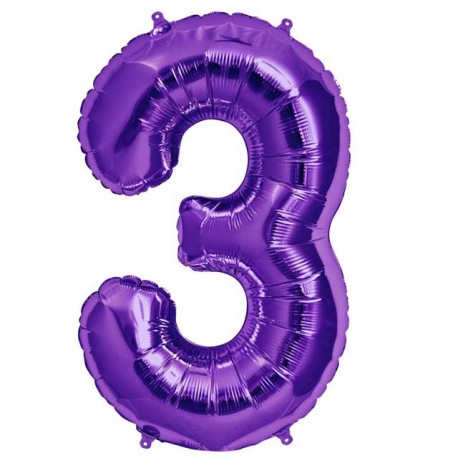 Globos de Foil de 34" (86cm) número 3 Purpura