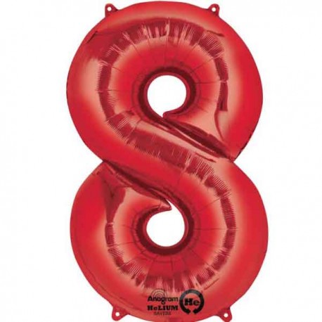 Globos de Foil de 34" x 21" (86cm x 53cm) número 8 Rojo