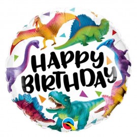 Globos foil 18" Birthday Dinosaurios Coloridos