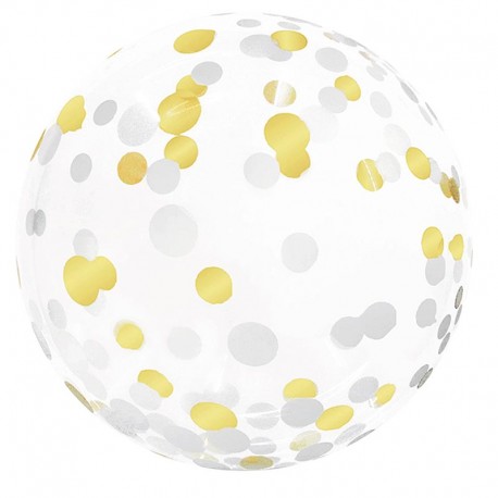 Globos 18" Bubble Transparente Confeti Plata Oro