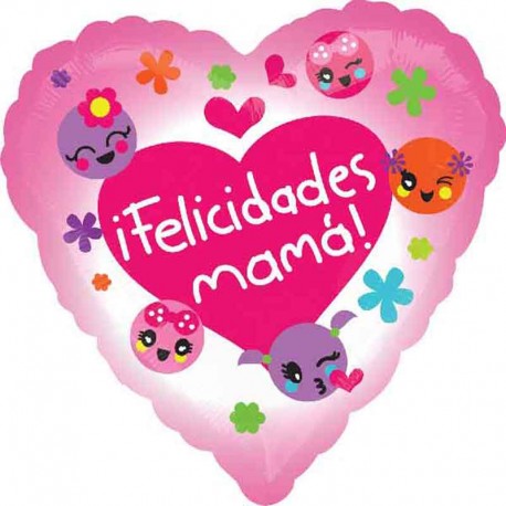 Globos de foil 17" (43Cm) Felicidades Mama Corazón