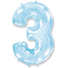 Globos Foil 40" (102cm) Numero 3 Baby Azul Pastel