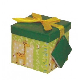 Caja de regalo pequeña (12,8 x 12,8 x 12,2) verde y jirafas